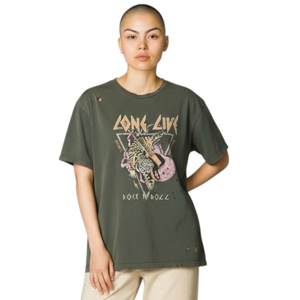 Zutter Army Green Long Live Rock N Roll Forever Rebel Tiger Tshirt L